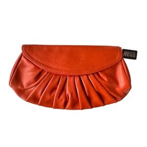 Orange Leather Pleated Evening Clutch Shoulder Bag Y2K Baguette Bijoux Terner